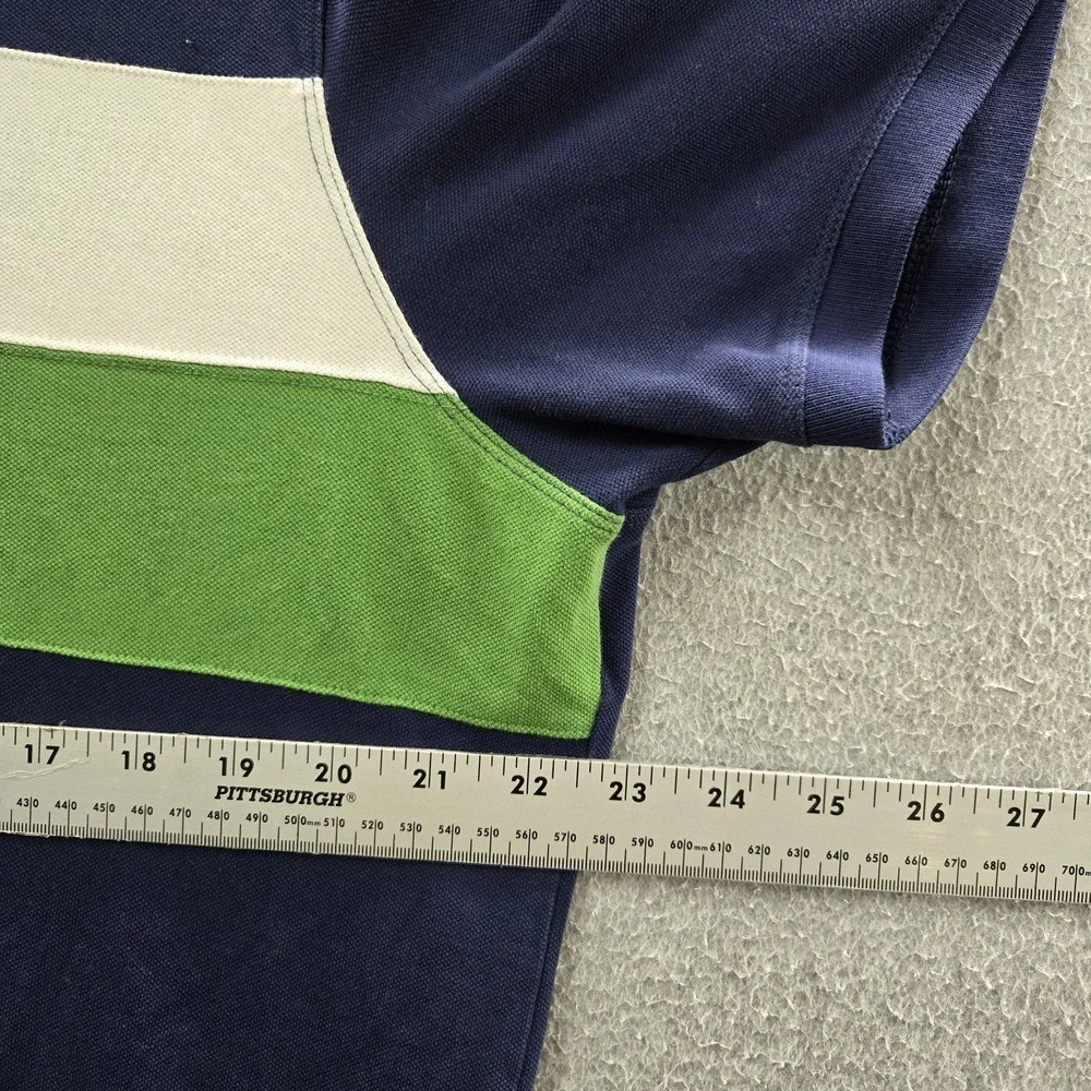 Banana Republic Men Polo XL Navy‎ Striped Button Short Sleeve Logo